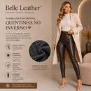 Belle Leather- Legging Couro PU Cintura Alta Flanelada